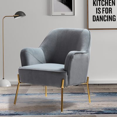 Nora Grey Velvet Mid-Century Modern Accent Chair with Gold Legs