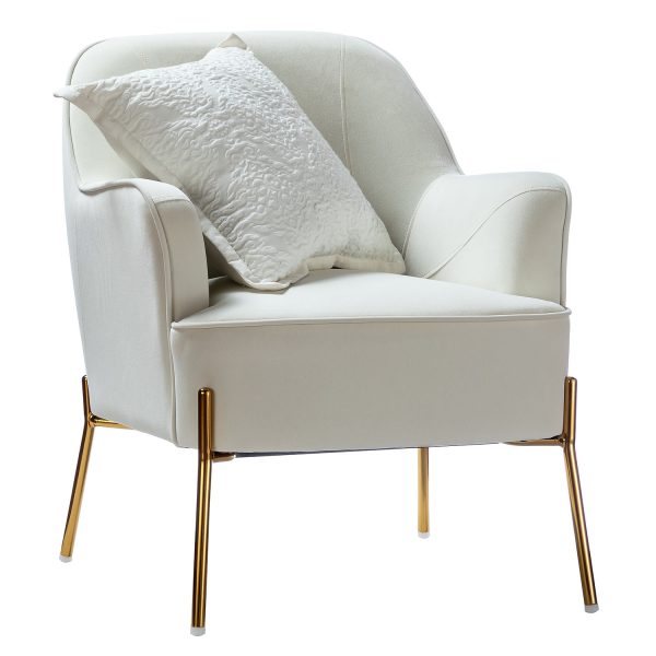 Nora Ivory Velvet Mid Century Modern Accent Chair with Gold Legs 1