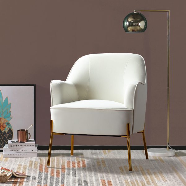 Nora Ivory Velvet Mid Century Modern Accent Chair with Gold Legs