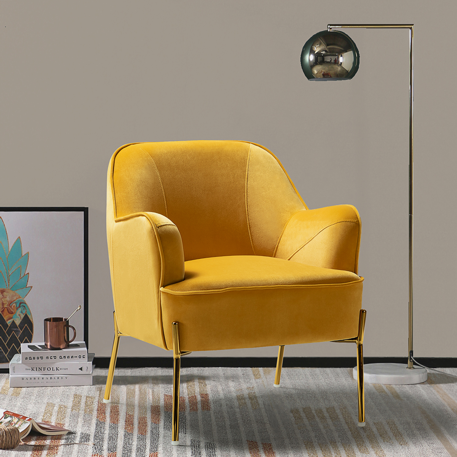 Nora Mustard Velvet Mid-Century Modern Accent Chair 1 Nora Mustard Velvet Mid-Century Modern Accent Chair
