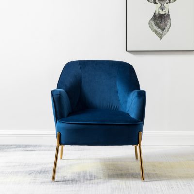 Nora Navy Velvet Mid-Century Modern Accent Chair With Gold Legs