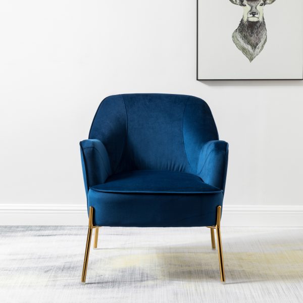 Nora Navy Velvet Mid Century Modern Accent Chair With Gold Legs