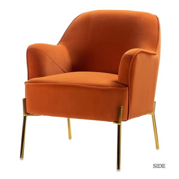 Nora Orange Velvet Mid Century Modern Accent Chair with Gold Legs 1