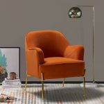 Nora Orange Velvet Mid-Century Modern Accent Chair with Gold Legs