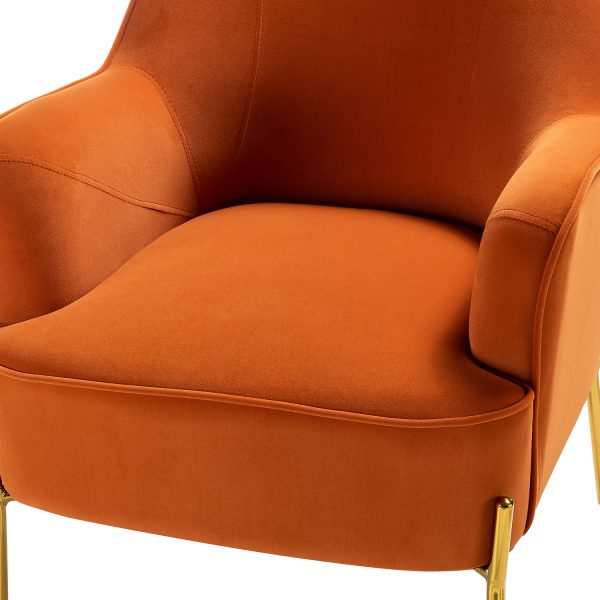 Nora Orange Velvet Mid Century Modern Accent Chair with Gold Legs 3