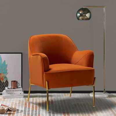 Nora Orange Velvet Mid-Century Modern Accent Chair with Gold Legs