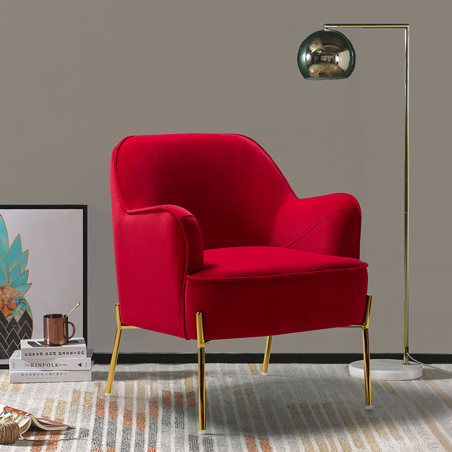 Nora Red Velvet Mid-Century Modern Accent Chair 1 Nora Red Velvet Mid-Century Modern Accent Chair