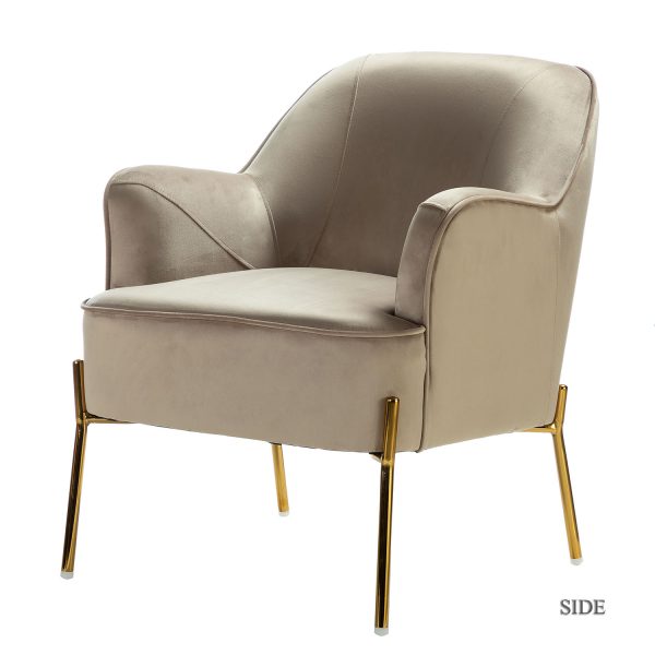 Nora Tan Velvet Mid Century Modern Accent Chair with Gold Legs 1