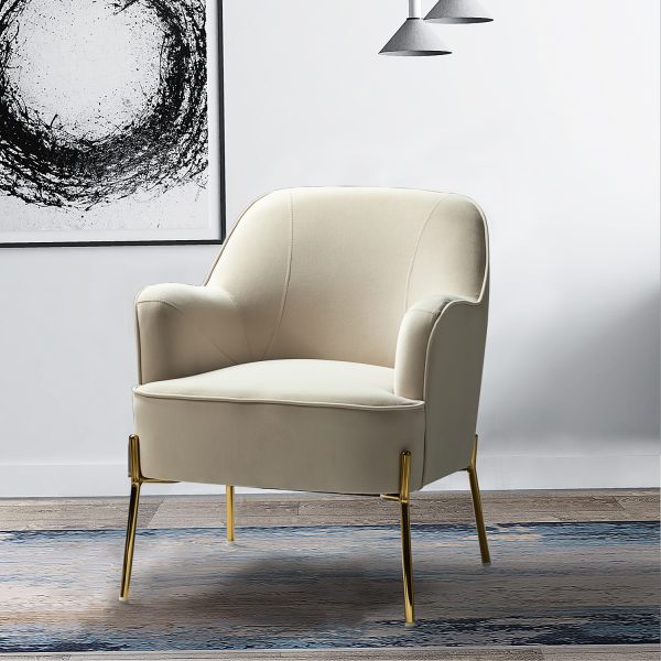 Nora Tan Velvet Mid Century Modern Accent Chair with Gold Legs