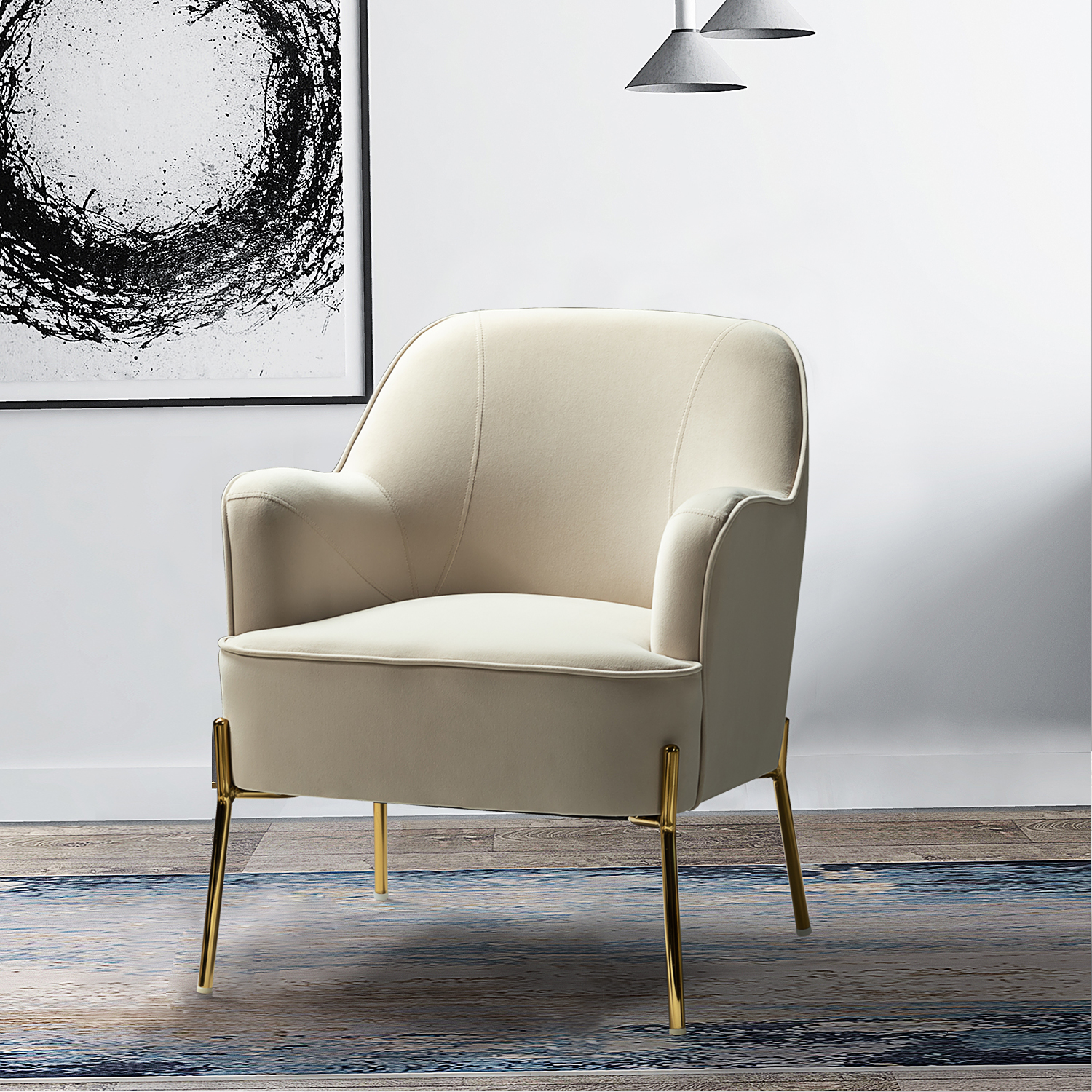 Nora Tan Velvet Mid-Century Modern Accent Chair with Gold Legs 1 Nora Tan Velvet Mid-Century Modern Accent Chair with Gold Legs