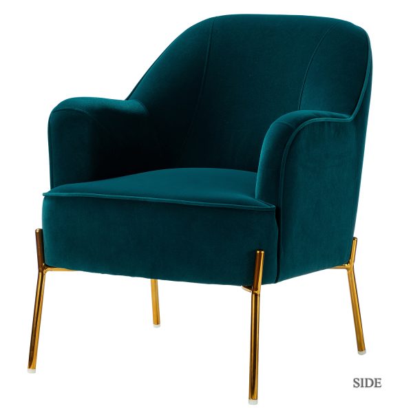 Nora Teal Velvet Mid Century Modern Accent Chair with Gold Legs 1