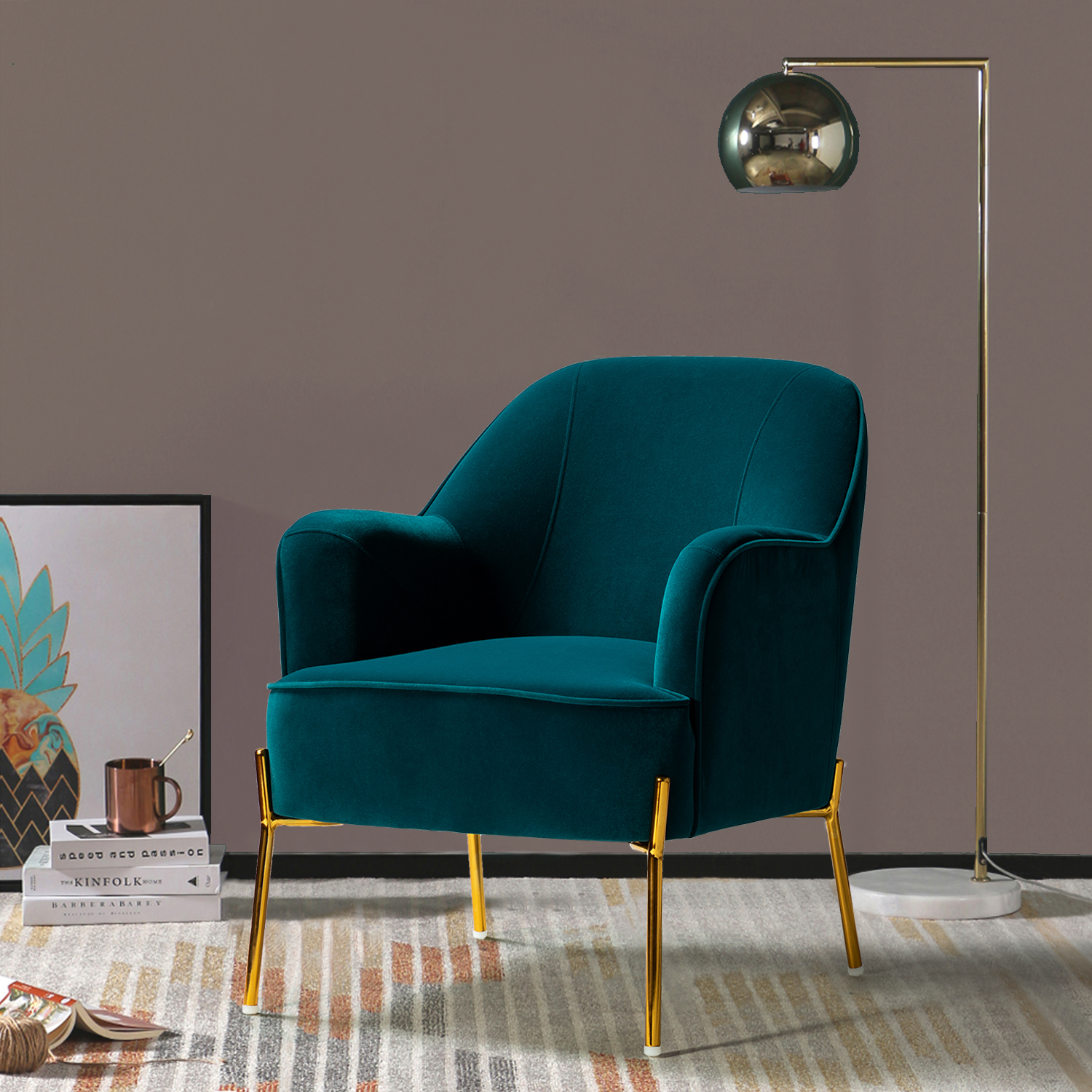 Nora Teal Velvet Mid-Century Modern Accent Chair with Gold Legs 1 Nora Teal Velvet Mid-Century Modern Accent Chair with Gold Legs