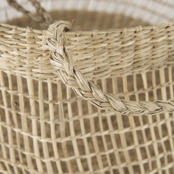 Nova 15.0L x 15.0W x 9.4H Set of 2 Light Brown Seagrass Woven Round Basket W Long Handle 5