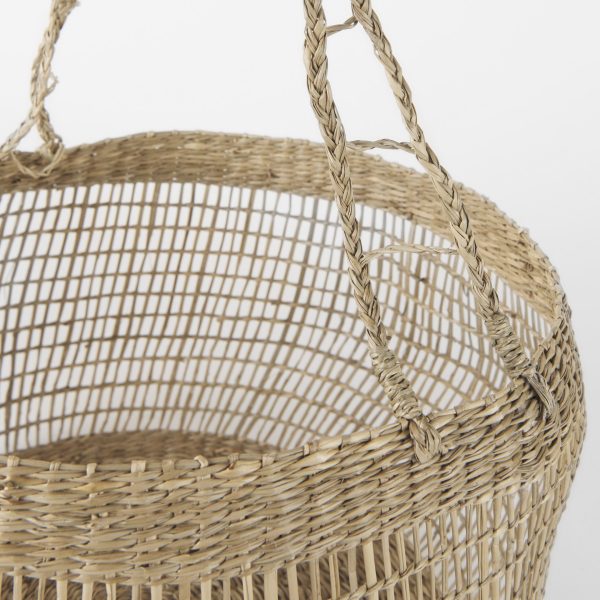 Nova 15.0L x 15.0W x 9.4H Set of 2 Light Brown Seagrass Woven Round Basket W Long Handle 6