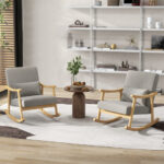 Natural Wood Rocking Chair with Cushions and Ergonomic Design