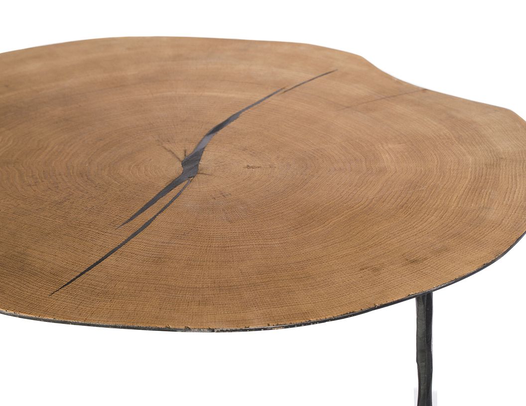 OAKLEY Low Coffee Table Oak Veneer Black Hammered Iron 2 OAKLEY Low Coffee Table Oak Veneer Black Hammered Iron - Image 2