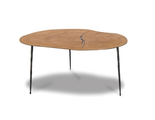 OAKLEY Tall Oak Veneer Coffee Table Black Hammered Iron