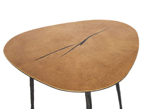 OAKLEY Tall Oak Veneer End Table Black Iron Legs 1