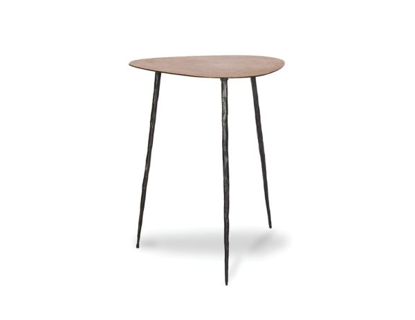 OAKLEY Tall Oak Veneer End Table Black Iron Legs