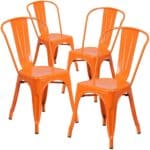 Orange Metal Stacking Bistro Dining Chairs Indoor Outdoor (Set of 4)