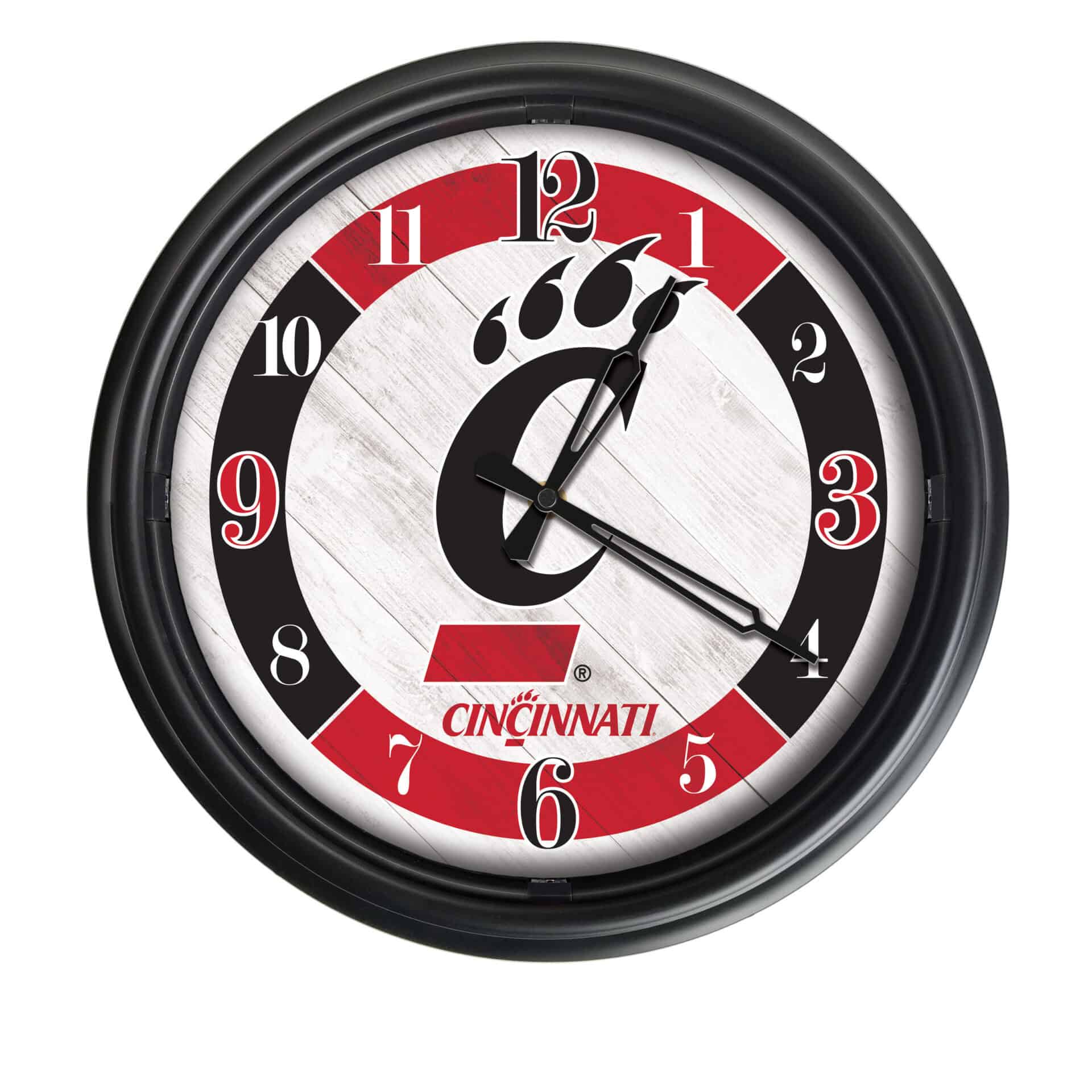 University of Cincinnati 14-Inch Indoor/Outdoor LED Wall Clock in Black 1 University of Cincinnati 14-Inch Indoor/Outdoor LED Wall Clock in Black
