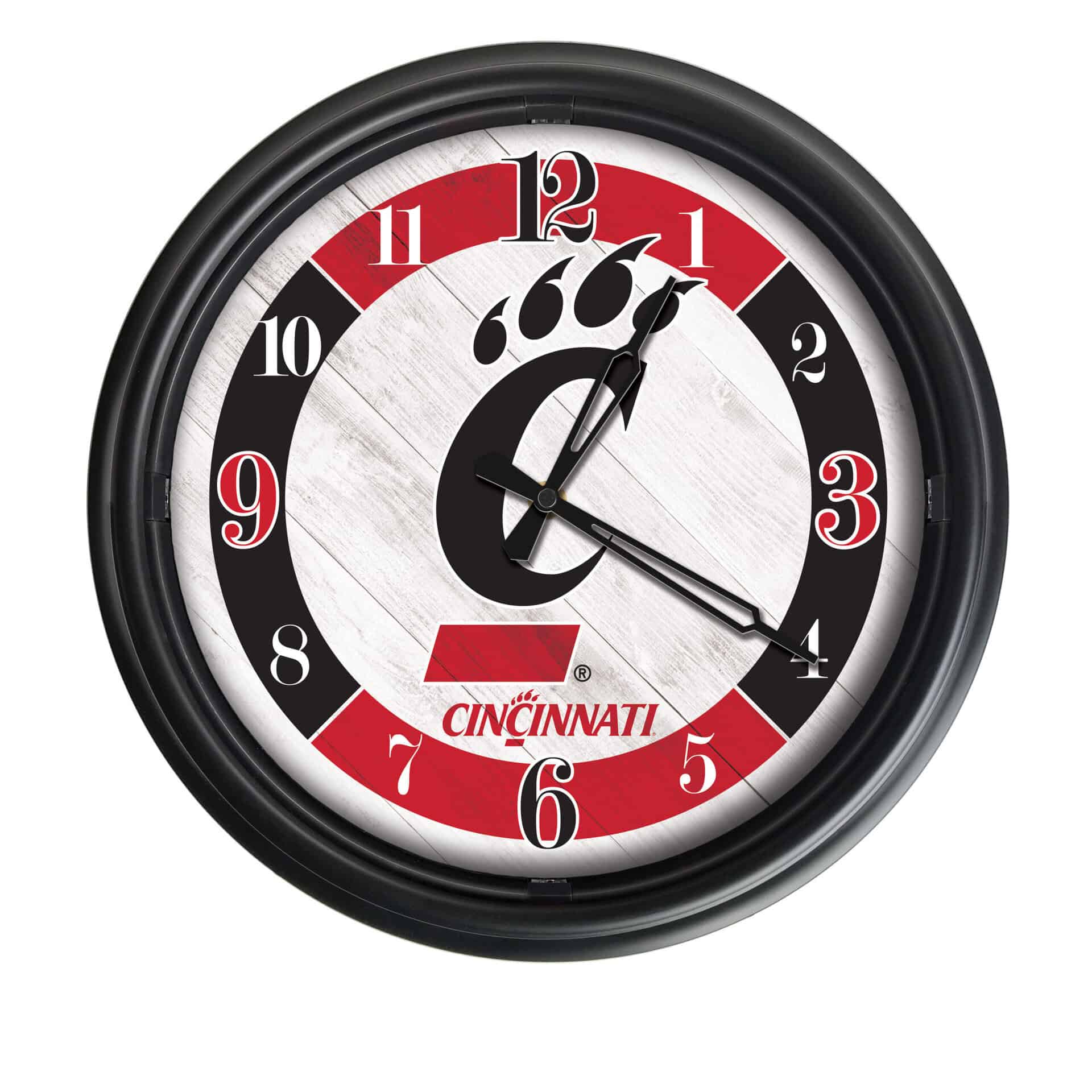 University of Cincinnati 14-Inch Indoor/Outdoor LED Wall Clock in Black 7 University of Cincinnati 14-Inch Indoor/Outdoor LED Wall Clock in Black
