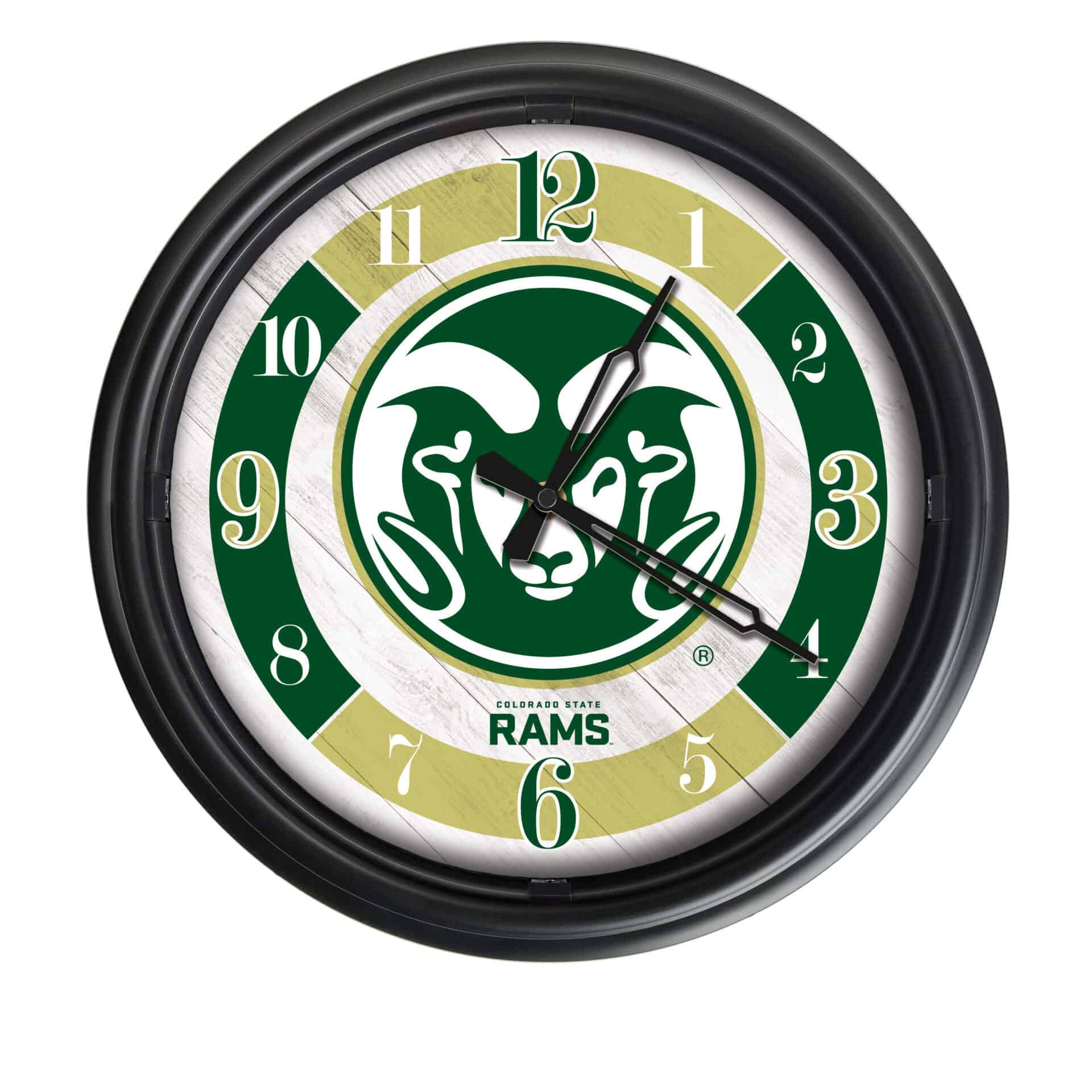 Colorado State University 14-Inch Indoor/Outdoor LED Wall Clock in Black 1 Colorado State University 14-Inch Indoor/Outdoor LED Wall Clock in Black