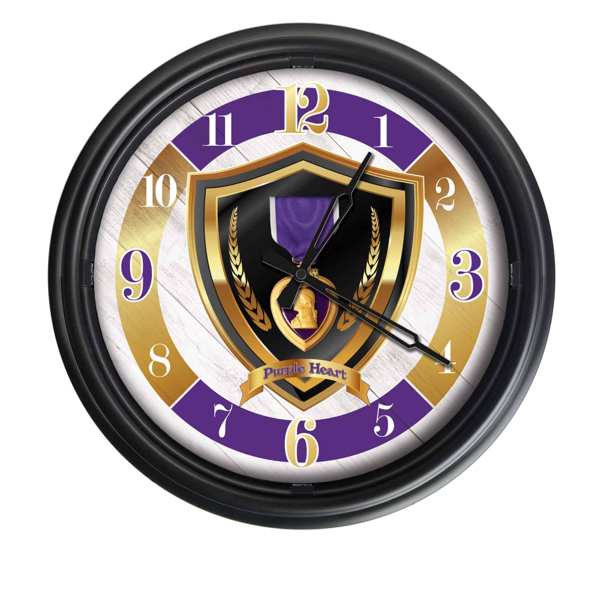 Purple Heart 14-Inch Indoor/Outdoor LED Wall Clock in Black 1 Purple Heart 14-Inch Indoor/Outdoor LED Wall Clock in Black