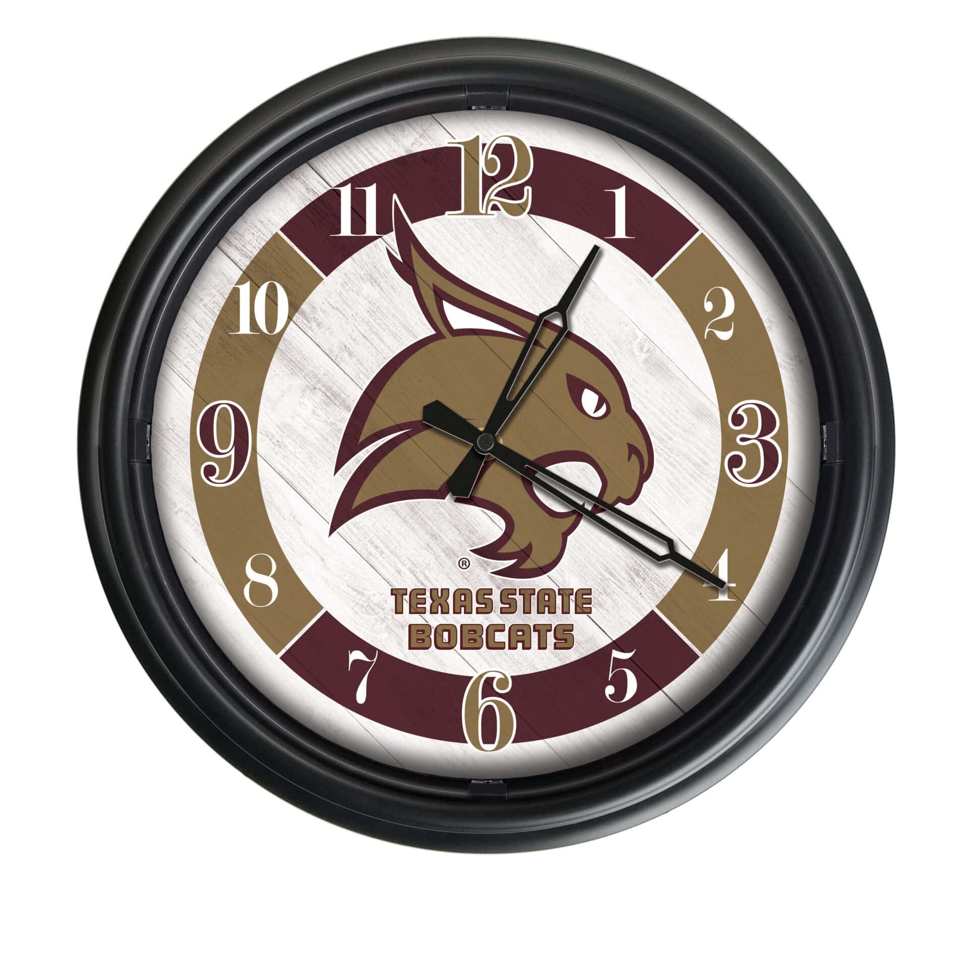 Texas State University 14-Inch Indoor/Outdoor LED Wall Clock in Black 1 Texas State University 14-Inch Indoor/Outdoor LED Wall Clock in Black