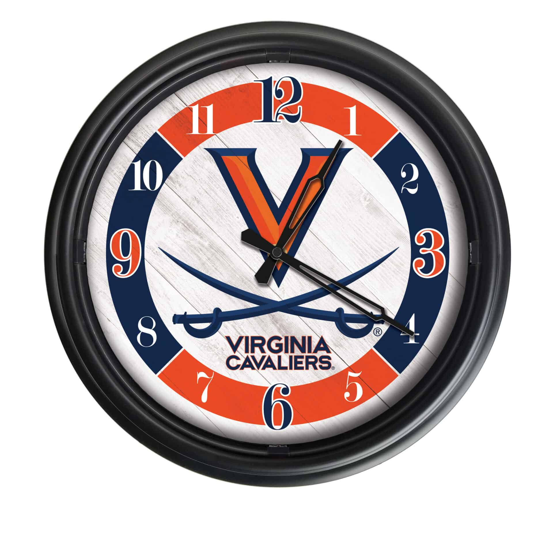 University of Virginia 14-Inch Indoor/Outdoor LED Wall Clock in Black 1 University of Virginia 14-Inch Indoor/Outdoor LED Wall Clock in Black