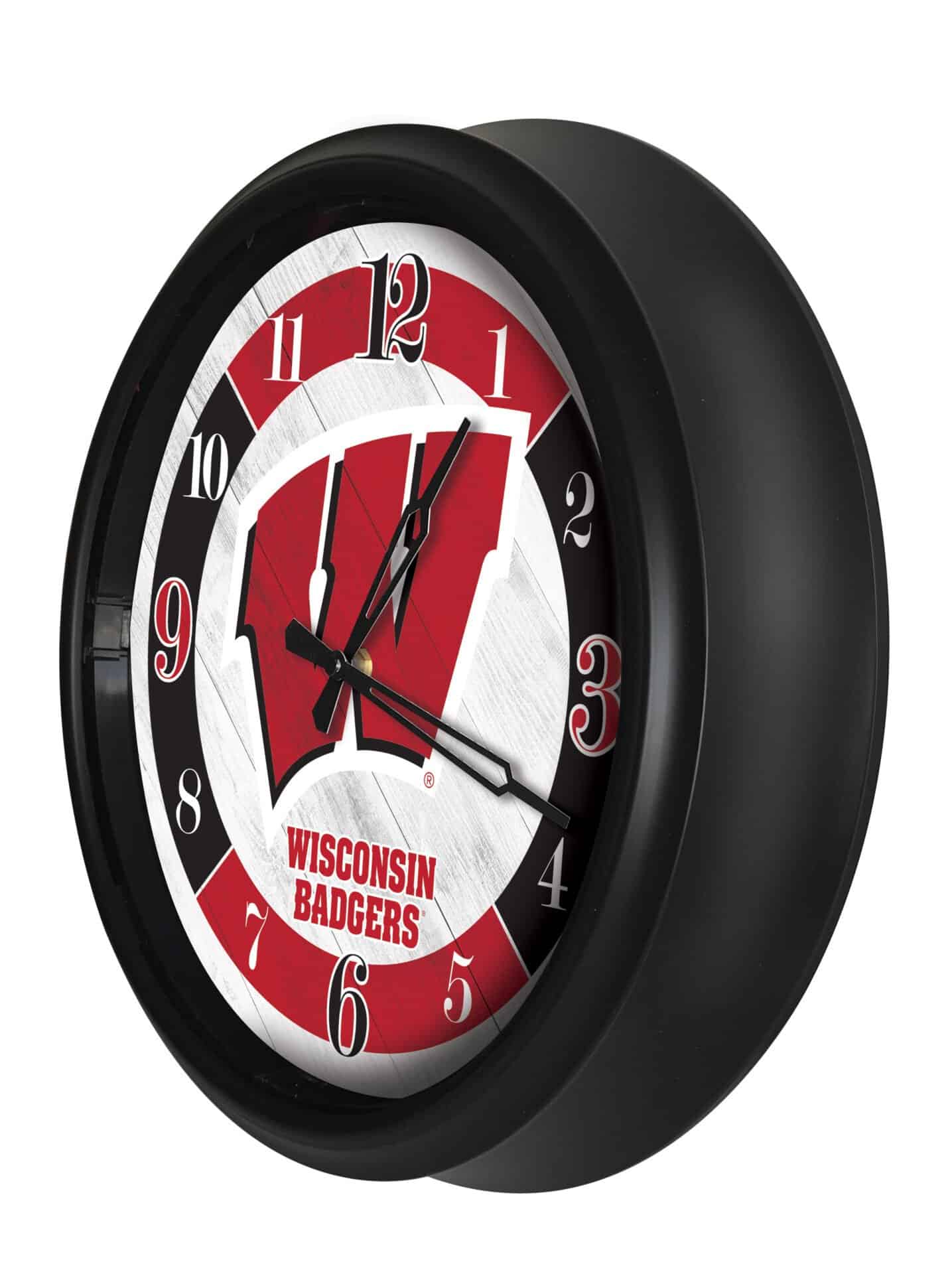 University of Wisconsin (W) 14-Inch Indoor/Outdoor LED Wall Clock in Black 2 University of Wisconsin (W) 14-Inch Indoor/Outdoor LED Wall Clock in Black - Image 2