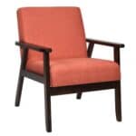 Retro Orange Linen Accent Chair with Espresso Wood Frame