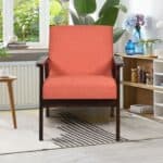 Retro Orange Linen Accent Chair with Espresso Wood Frame