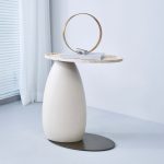 OLLO End Table Travertine Top Ivory Cement Patina Bronze Base 6 OLLO End Table Travertine Top Ivory Cement Patina Bronze Base