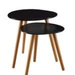 Modern Black Mid-Century Nesting End Tables with Wood Legs (Set of 2) 4 Modern Black Mid-Century Nesting End Tables with Wood Legs (Set of 2)