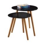 Modern Black Mid-Century Nesting End Tables with Wood Legs (Set of 2) 5 Modern Black Mid-Century Nesting End Tables with Wood Legs (Set of 2)