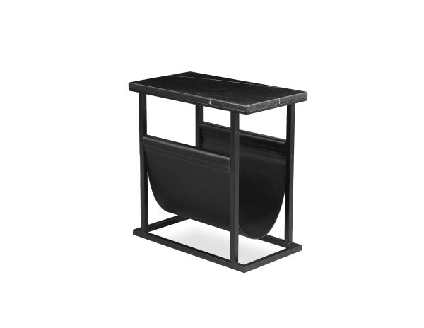 ONIX Black Marble End Table Magazine Rack Black Frame