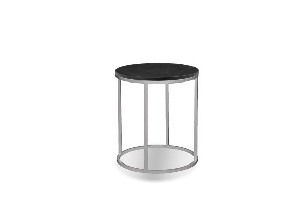 ONIX Black Marble Round End Table Brushed Steel Base