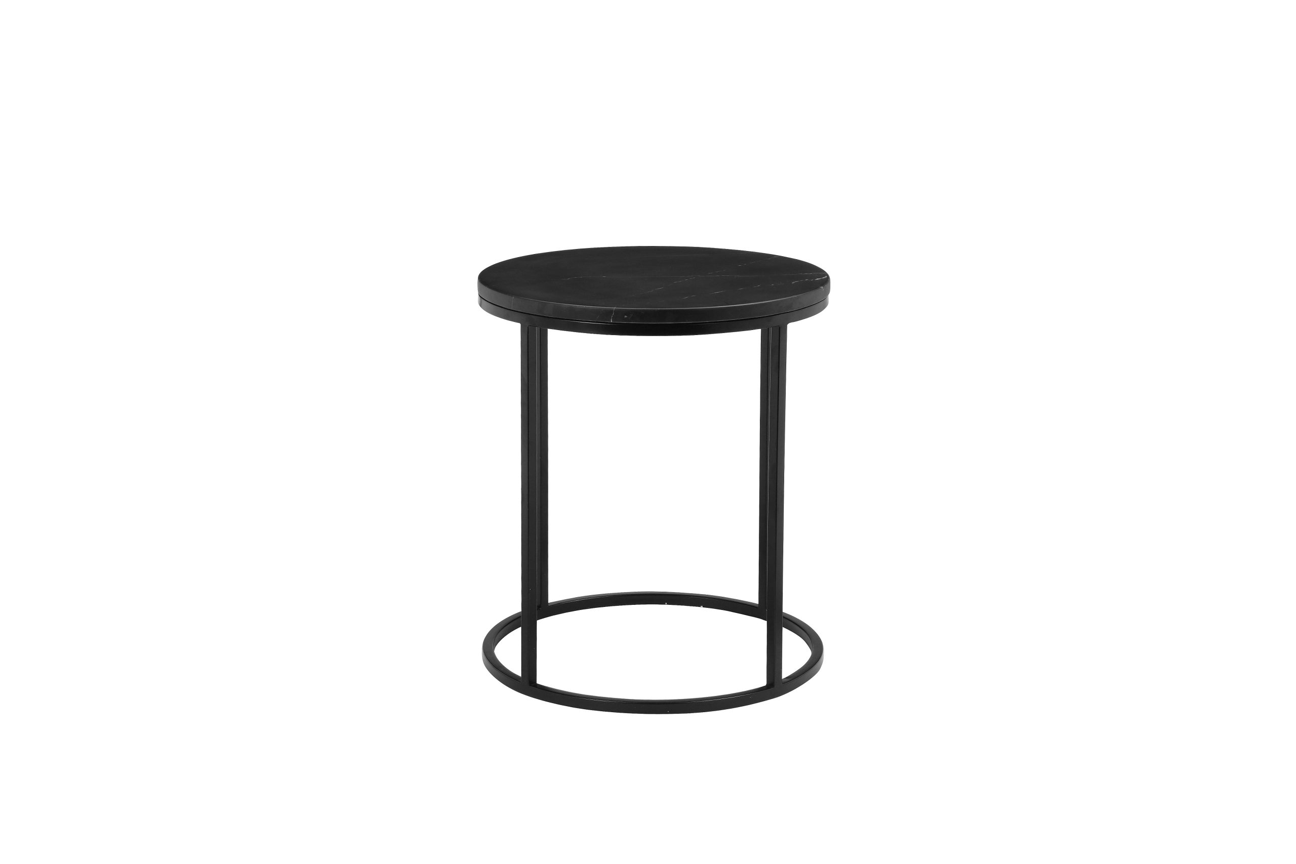 ONIX Black Marquina Marble Round End Table Black Frame 2 ONIX Black Marquina Marble Round End Table Black Frame - Image 2