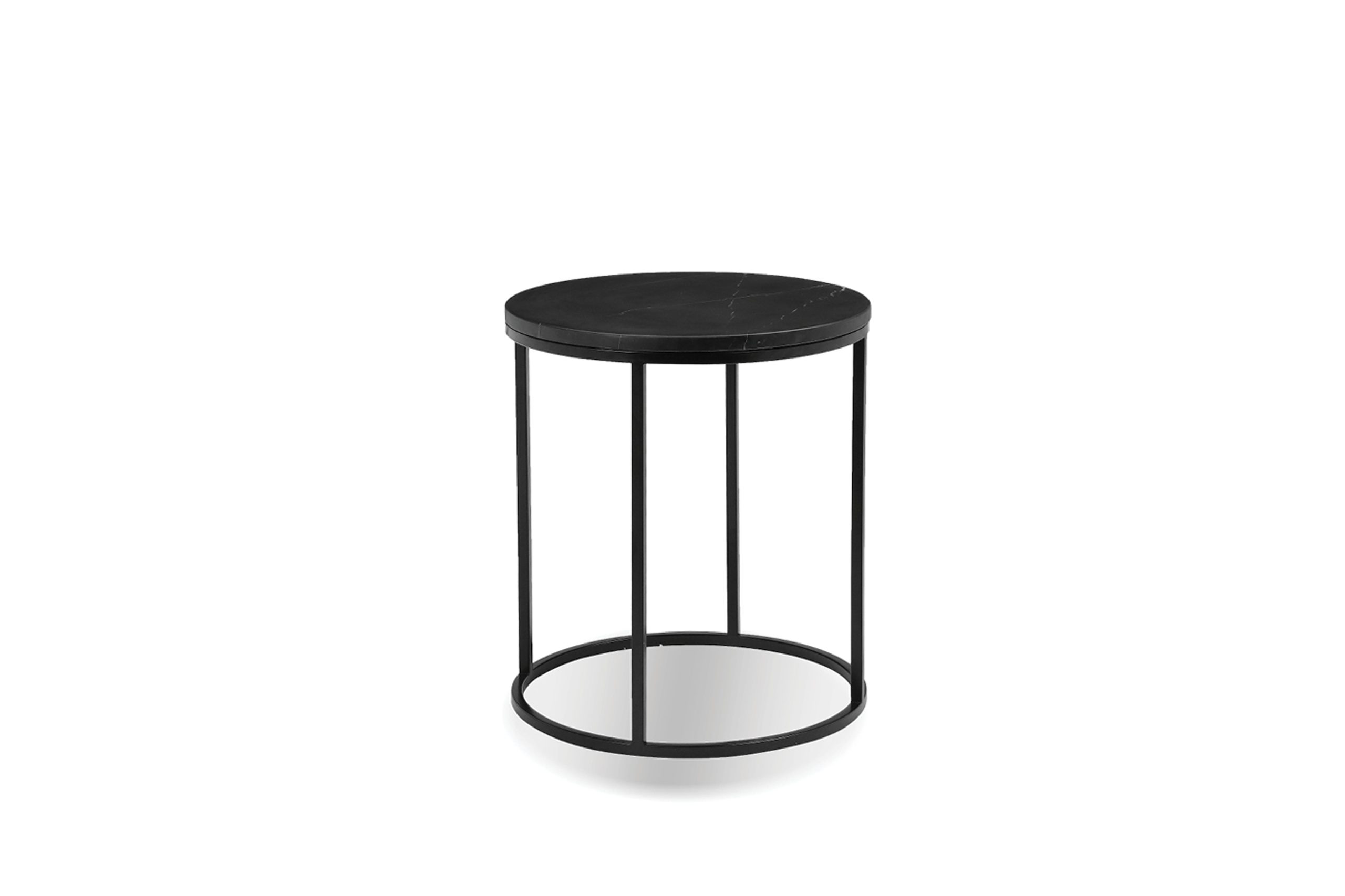ONIX Black Marquina Marble Round End Table Black Frame 1 ONIX Black Marquina Marble Round End Table Black Frame