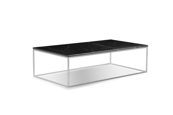 ONIX Rectangular Black Marble Coffee Table Brushed Stainless Steel Base