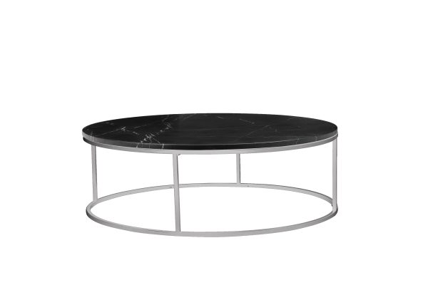 ONIX Round Black Marquina Marble Coffee Table Brushed Stainless Steel