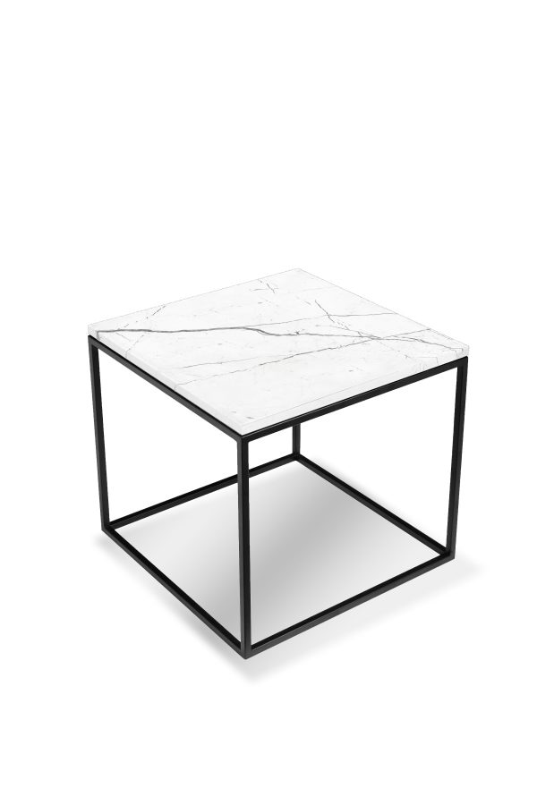 ONIX Square White Marble End Table Black Frame