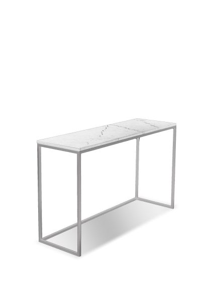 ONIX White Marble Sofa Table with Brushed Stainless Steel Base
