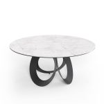 OPTIC White Ceramic Round Dining Table Black Steel Base