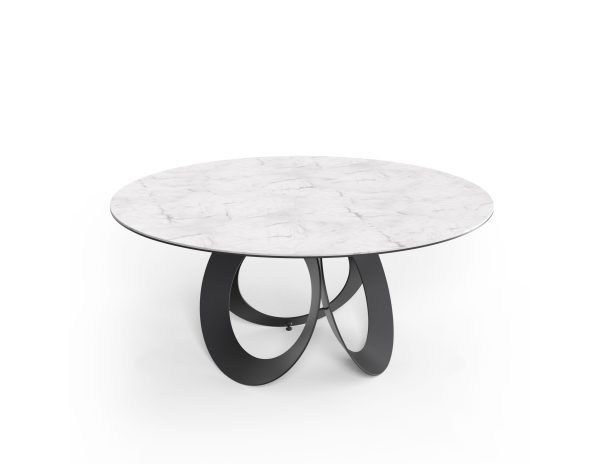 OPTIC White Ceramic Round Dining Table Black Steel Base 1 2