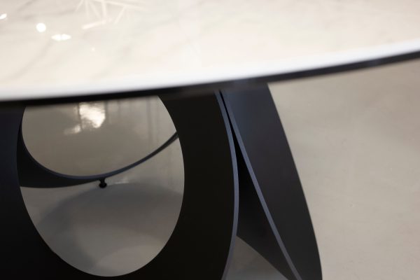 OPTIC White Ceramic Round Dining Table Black Steel Base 2 2