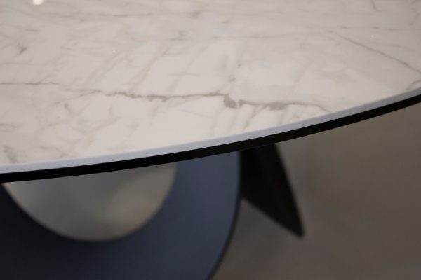OPTIC White Ceramic Round Dining Table Black Steel Base 3 2