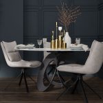 OPTIC White Ceramic Round Dining Table Black Steel Base