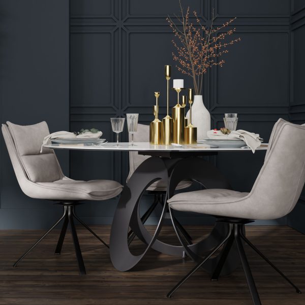 OPTIC White Ceramic Round Dining Table Black Steel Base 5 2